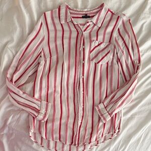 Hannah Red and White Striped Button-Down Shirt